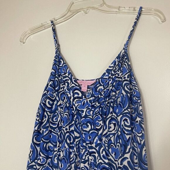 Lilly Pulitzer Melba Jumpsuit One Piece Chasing Tail Indigo Blue Fish Print XS - Picture 4 of 7